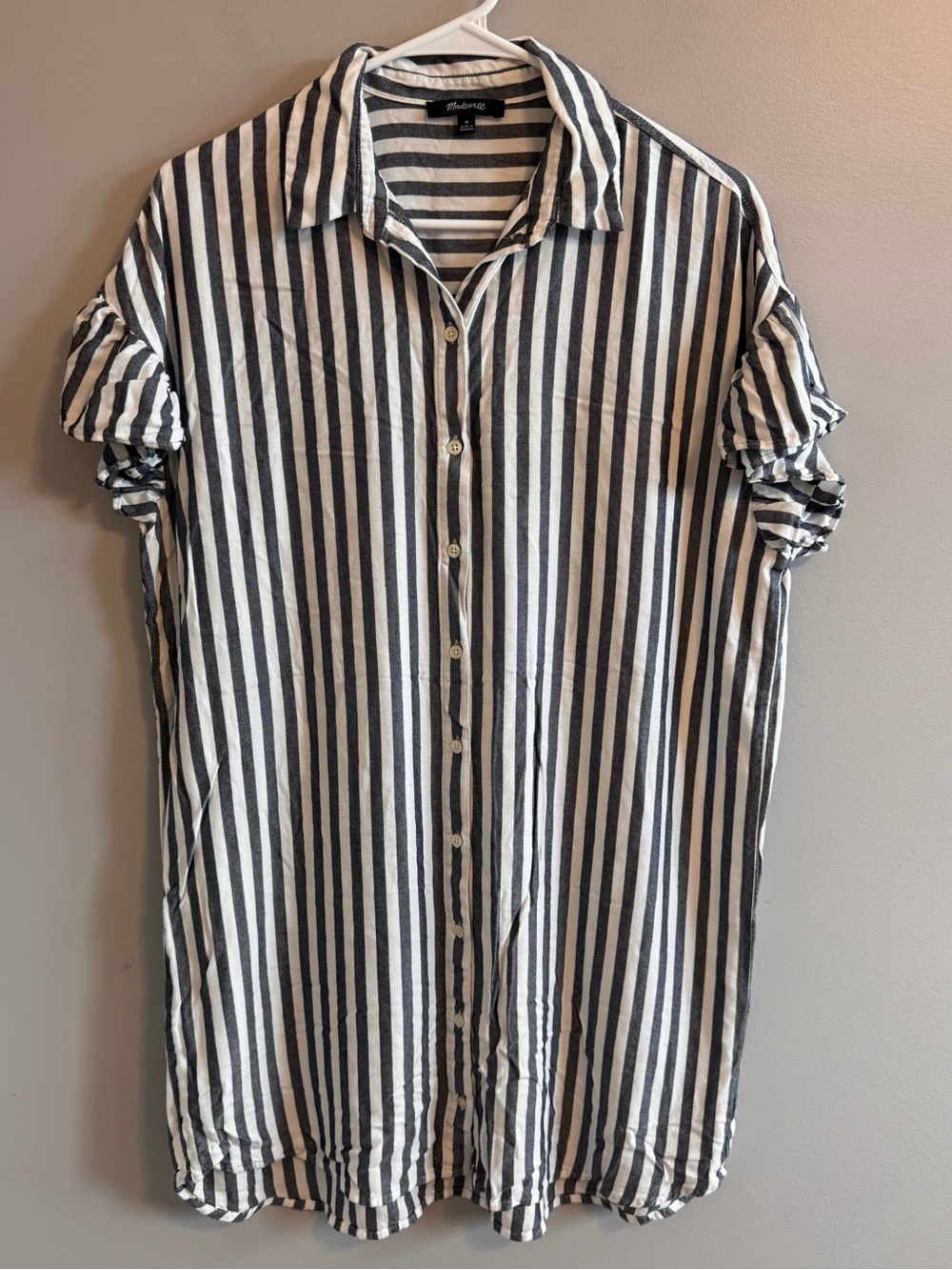 Madewell Striped Ruffle Sleeve Button Front Shirt Dress Tunic M